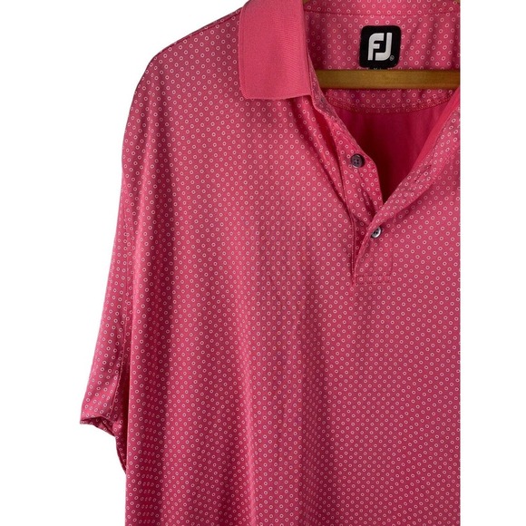 Footjoy 2XL XXL Polo Shirt Pink White Polka Dot Print Short Sleeve Mens Golf - Picture 2 of 8